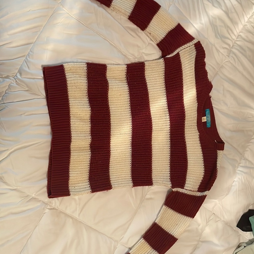 Maroon and off white striped sweater